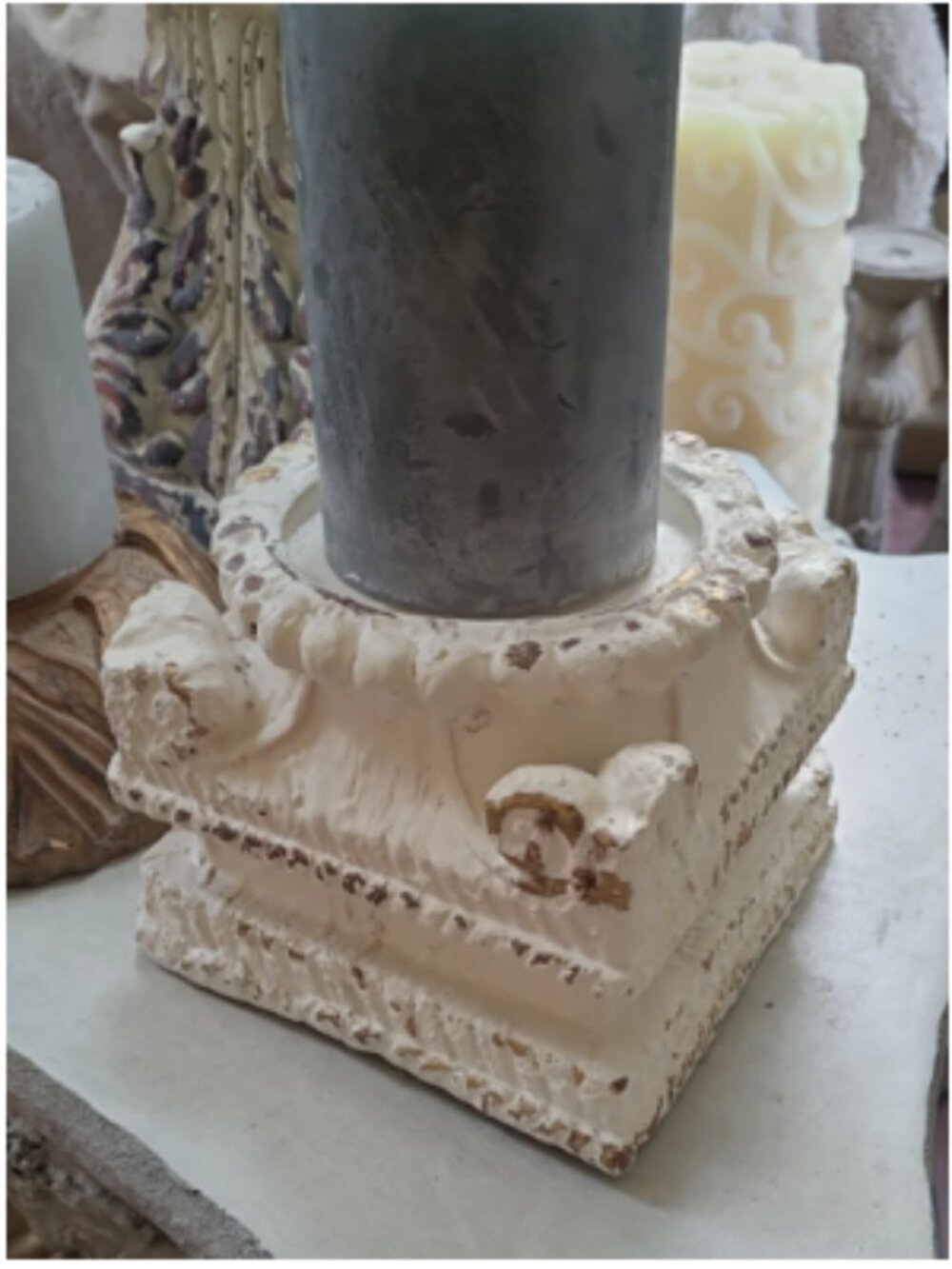 EUC Roman White Candle Stand Base (6”W x 6”L x 5”H) Candle Not Included